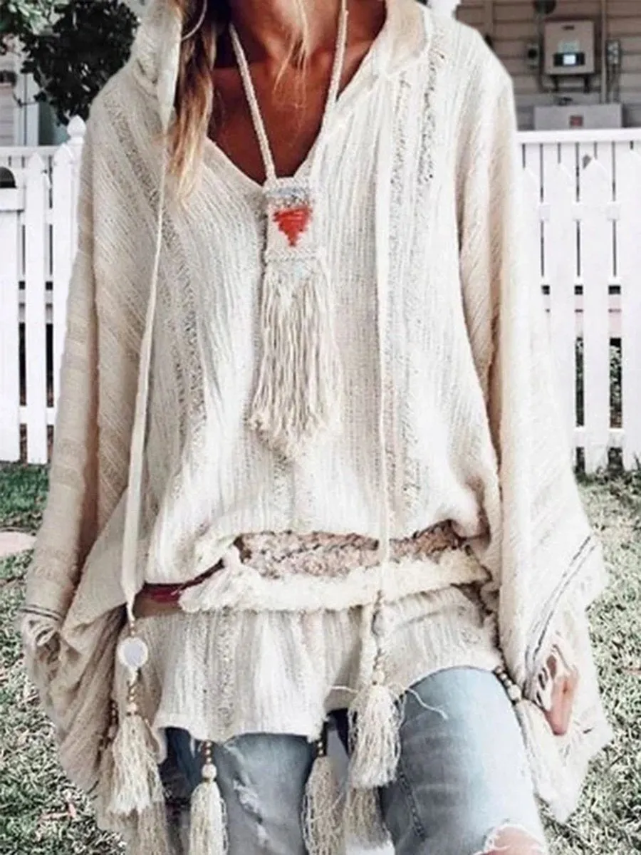 Solid Color Cutout Long Sleeve Casual Blouses Tops