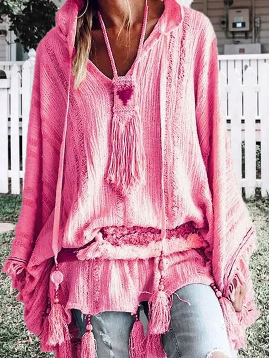 Solid Color Cutout Long Sleeve Casual Blouses Tops