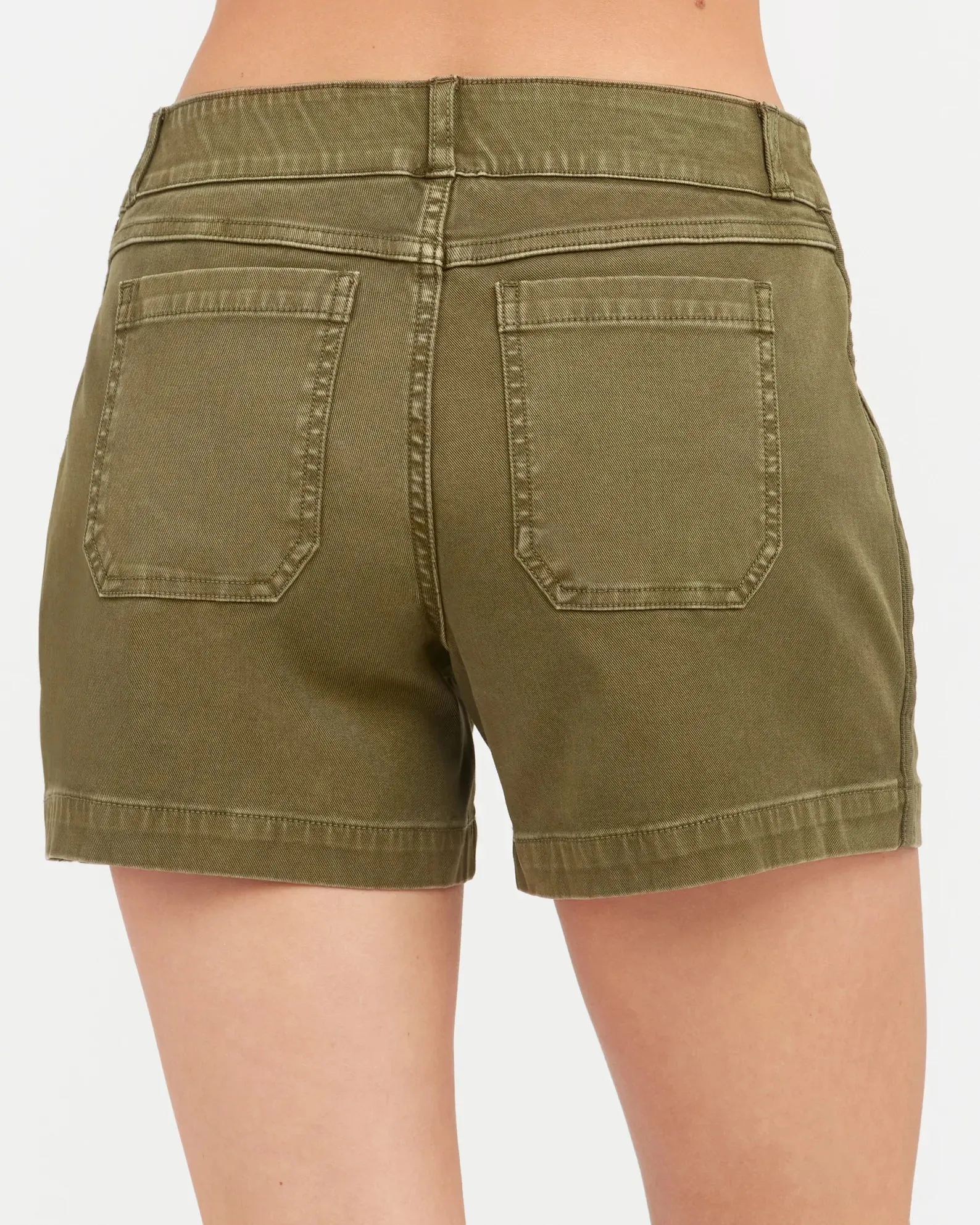 Spanx Stretch Twill Shorts In Olive