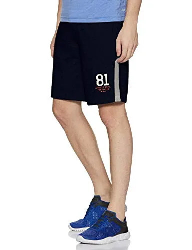 Van Heusen Athleisure Men Knit Shorts - Cotton Rich - Smart Tech, Easy Stain Release, Anti Stat, Ultra Soft, Moisture Wicking Blue Melange