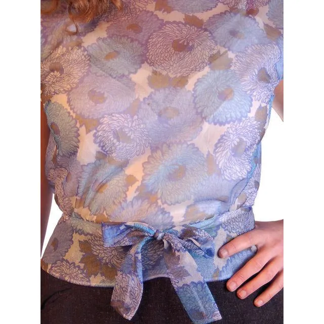 Vintage Blouse Sheer Blue Nylon  W/ Peplum 1950S 34" Bust