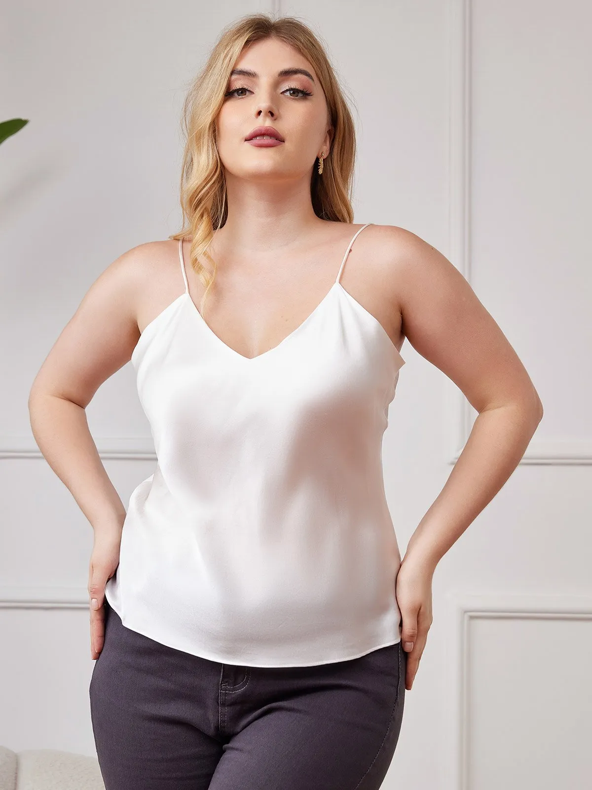 Women's Plus Size Silk Spaghetti Strap Camisole Top