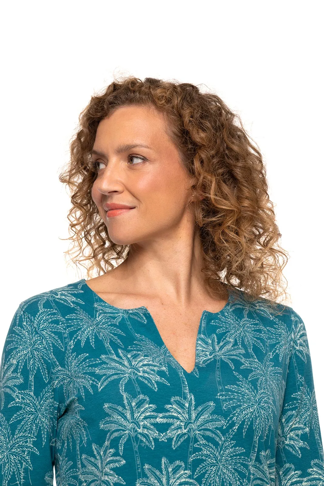 Women's St. Lucia Tunic Top | Tahitian Teal Swaying Palms