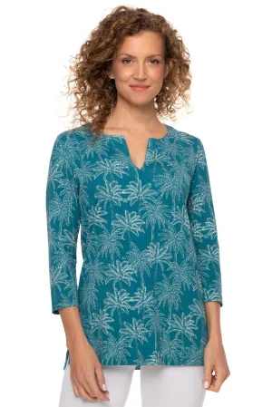 Women's St. Lucia Tunic Top | Tahitian Teal Swaying Palms